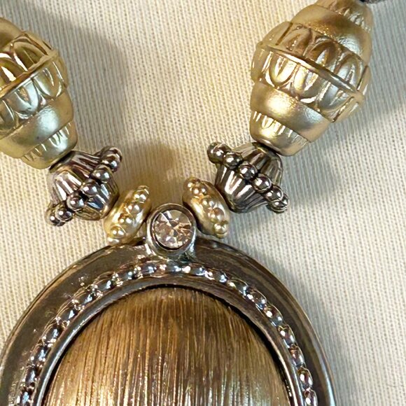 Chicos Gold-Tone & Silver-Tone Statement Necklace With Oval Pendant - Picture 5 of 10